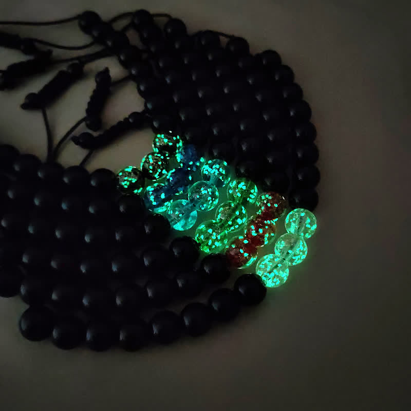 Pulsera de fuerza con piedra luminosa luminosa de obsidiana negra de Buddha Stones