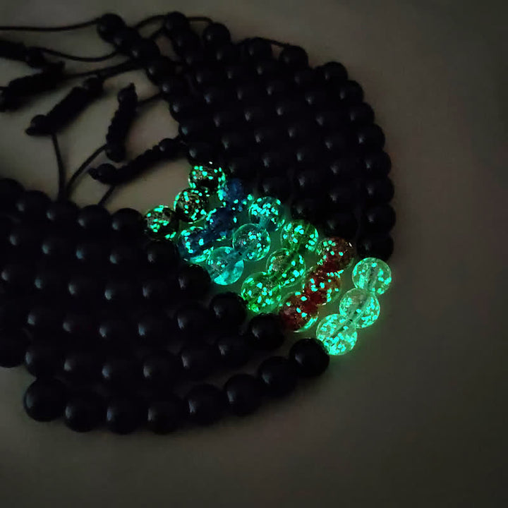 Pulsera de fuerza con piedra luminosa luminosa de obsidiana negra de Buddha Stones