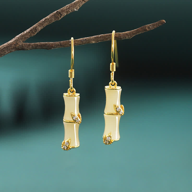 Pendientes colgantes de la suerte de bambú de ágata roja, ojo de gato, crisoberilo, Jade hetiano de plata de ley 925 - Oro - Jade Hetian (Prosperidad ♥Abundancia) - image 1