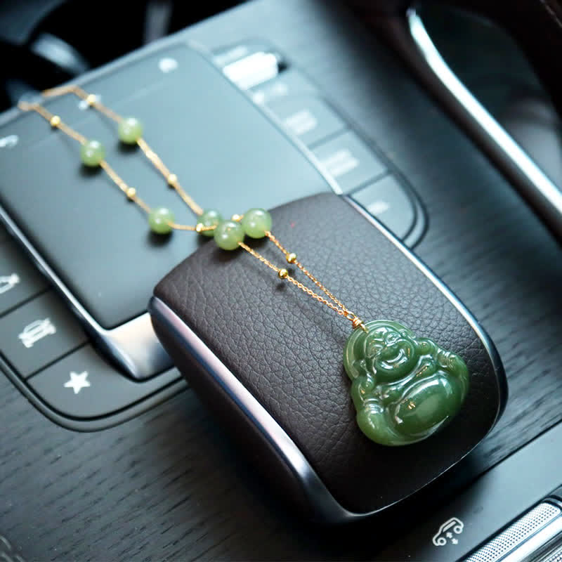 Colgante de cadena de cuentas con collar de la suerte de jade hetiano de Buda sonriente - image 4