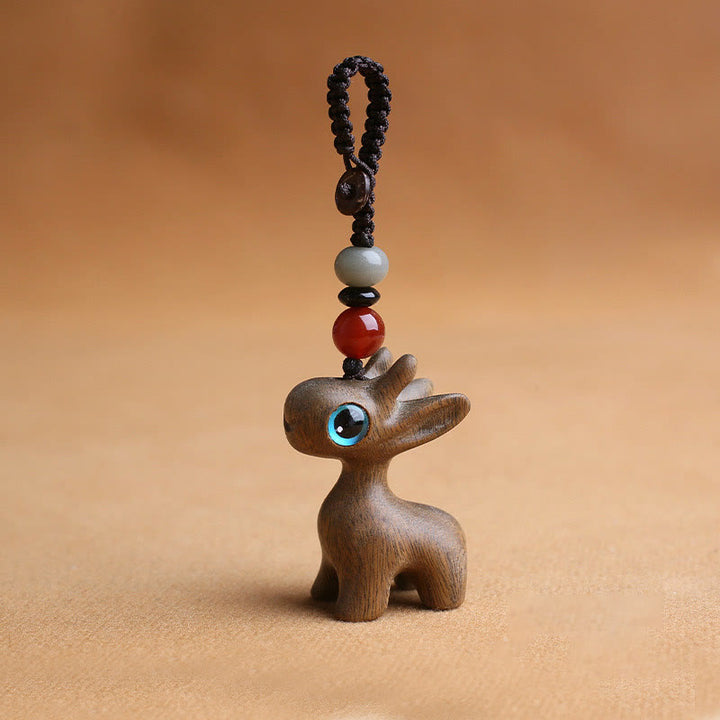 Buddha Stones Sándalo Hoja pequeña Sándalo rojo Madera de ébano Sándalo verde Mini ciervo de la suerte Tallado Protección Llavero Teléfono Colgante Decoración