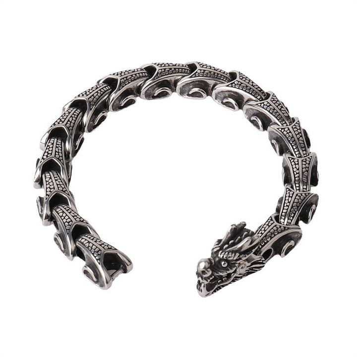 Brazalete de pulsera de la suerte de acero y titanio con dragón