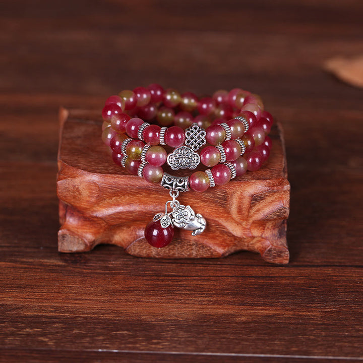 Pulsera de Triple envoltura positiva con elefante PiXiu, turmalina y sandía Natural de Buddha Stones