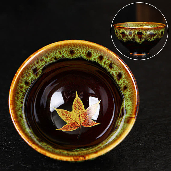 Tazas de té caseras de cerámica coloridas de la hoja de arce de las Buddha Stones