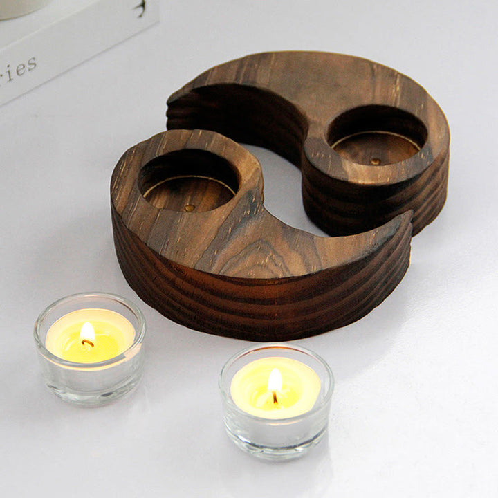 Portavelas de madera Yin Yang, artículos de uso para rituales de meditación