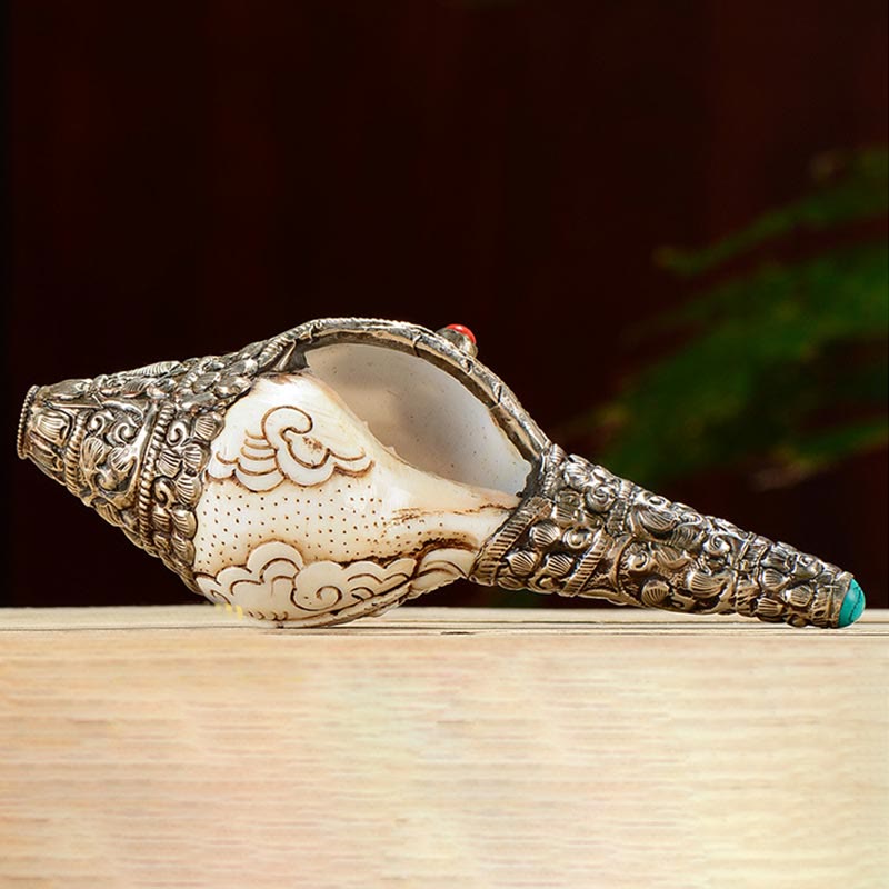 Decoración positiva de la riqueza de la concha de Buda Shankha grabada hecha a mano tibetana - image 3