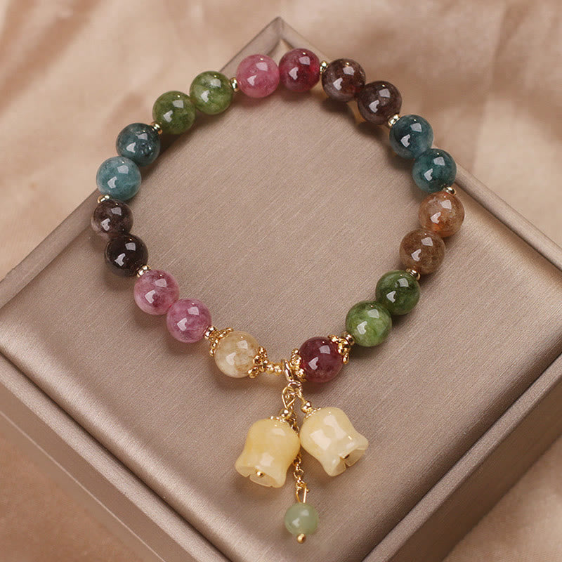 Pulsera de amor con cuentas de flores de turmalina colorida natural con Buddha Stones