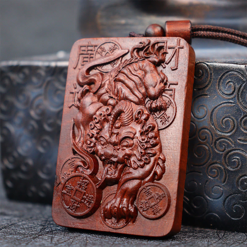 Buddha Stones, relámpago Natural, madera de azufaifa, PiXiu, moneda de cobre, colgante de collar de buena fortuna