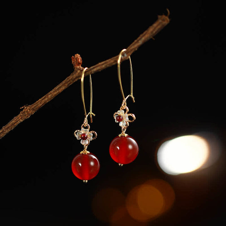 Pendientes de confianza con cuentas de flor de ágata roja de plata de ley 925 con Buddha Stones