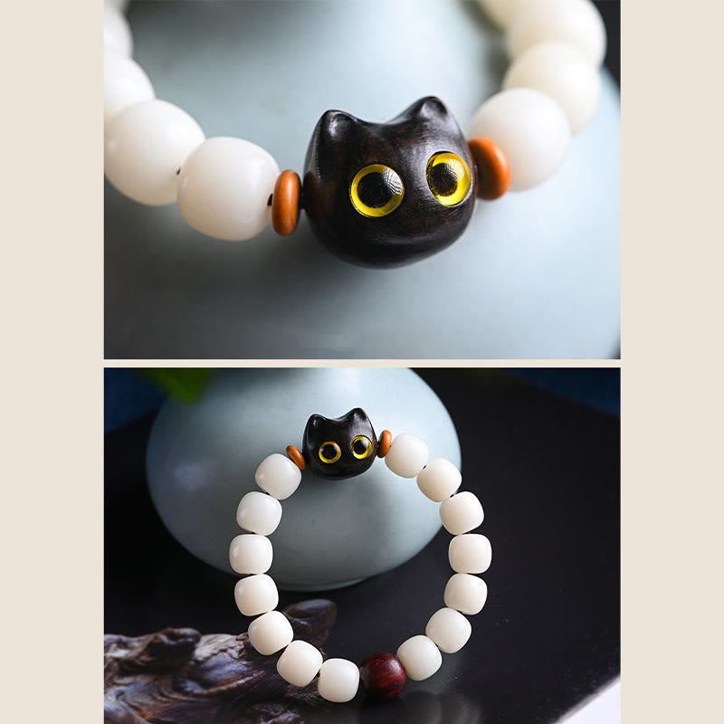 Buddha Stones, semillas naturales de Bodhi, hoja pequeña, sándalo rojo, madera de ébano, pulsera de sabiduría de gato de la suerte - image 16