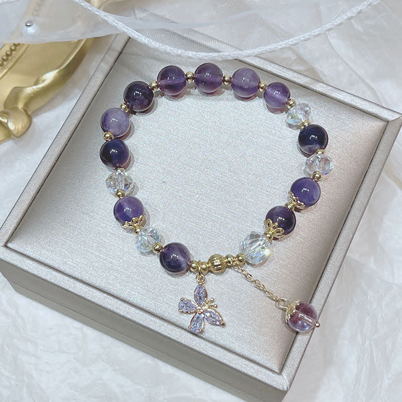 Pulsera con dije de mariposa espiritual de cristal de amatista natural con Buddha Stones