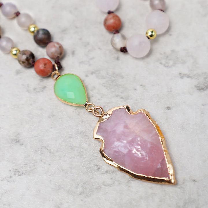 Colgante de collar con punta de flecha curativa de piedra de cristal de cuarzo rosa Natural