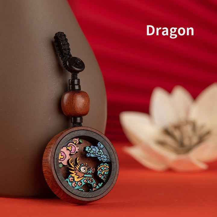 Buddha Stones Año del Dragón Pintado a mano Zodíaco chino Palisandro Tallado Calma Llavero