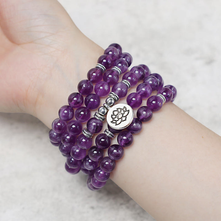 Pulsera Mala de Purificación de Amatista Natural con Buddha Stones