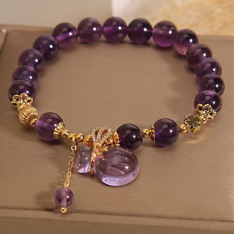 Pulsera positiva con dije para bolsa de dinero con cristal de amatista natural y Buddha Stones