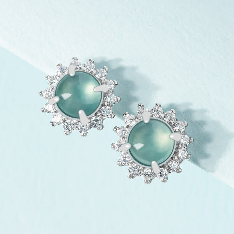 Pendientes de plata de ley 925 con Buddha Stones , redondos, jade, suerte, abundancia