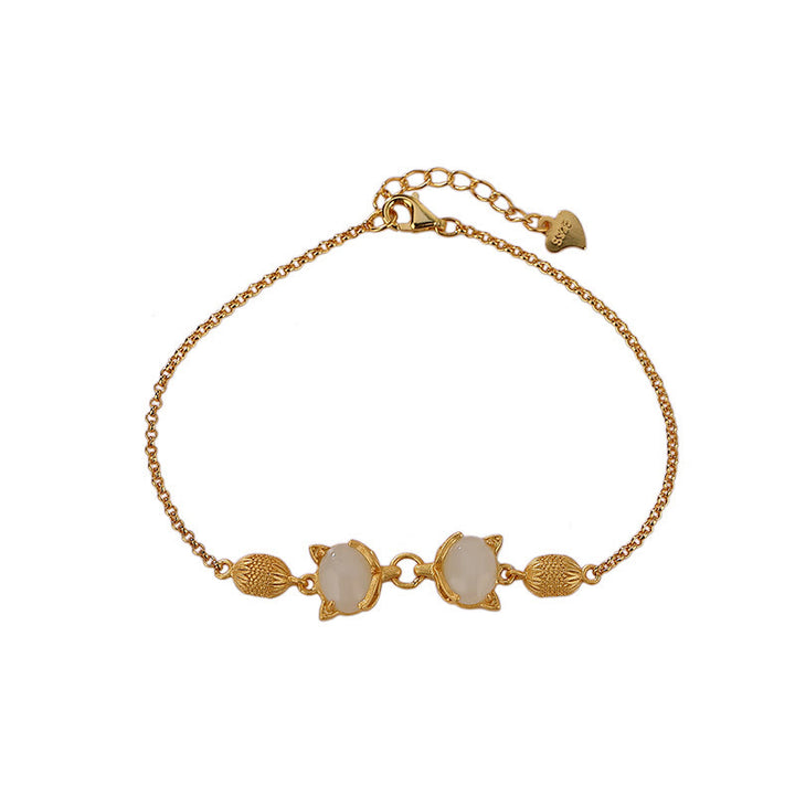 Buddha Stones Plata de Ley 925 Natural Hetian blanco Jade cian Jade encantadora pulsera de la suerte de zorro - image 11