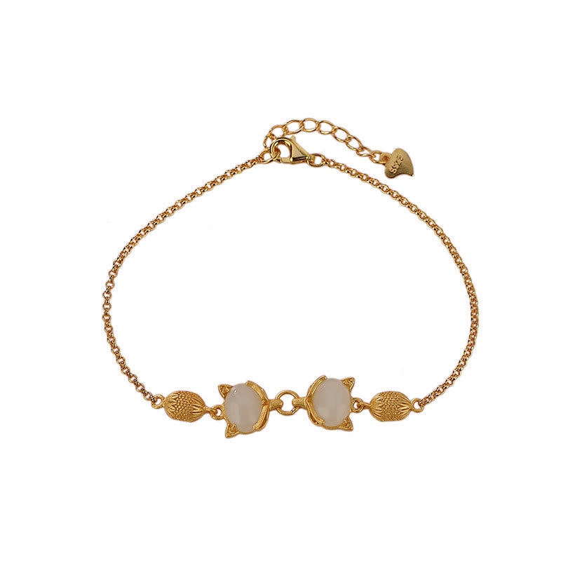 Buddha Stones Plata de Ley 925 Natural Hetian blanco Jade cian Jade encantadora pulsera de la suerte de zorro - image 11