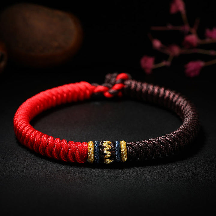 Pulsera de cuerda trenzada con nudo King Kong, hilo multicolor hecho a mano tibetano con Buddha Stones - Rojo marrón - 19cm - image 6