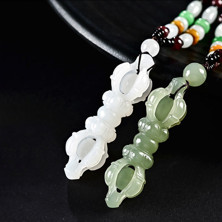 Colgante de collar de éxito grabado Dorje Vajra de Jade blanco de Jade cian hetiano Natural tibetano - image 12