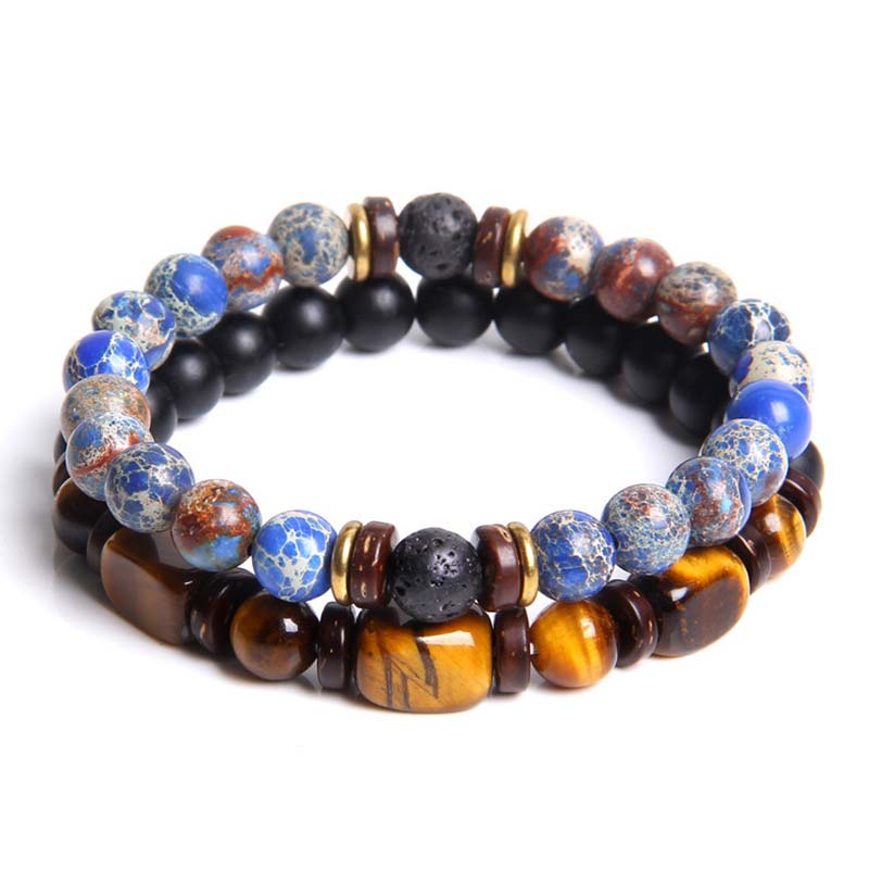 Buddha Stones 2 pulseras de cuentas de ojo de tigre de piedra emperador de cristal curativo