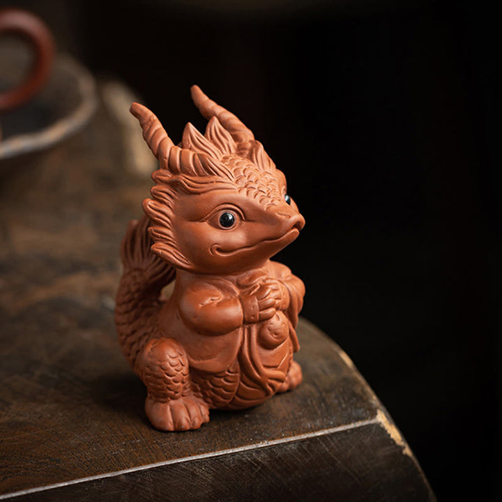 Buddha Stones, dragón de la suerte, riqueza, té, mascota, figura decorativa de arcilla púrpura, decoración