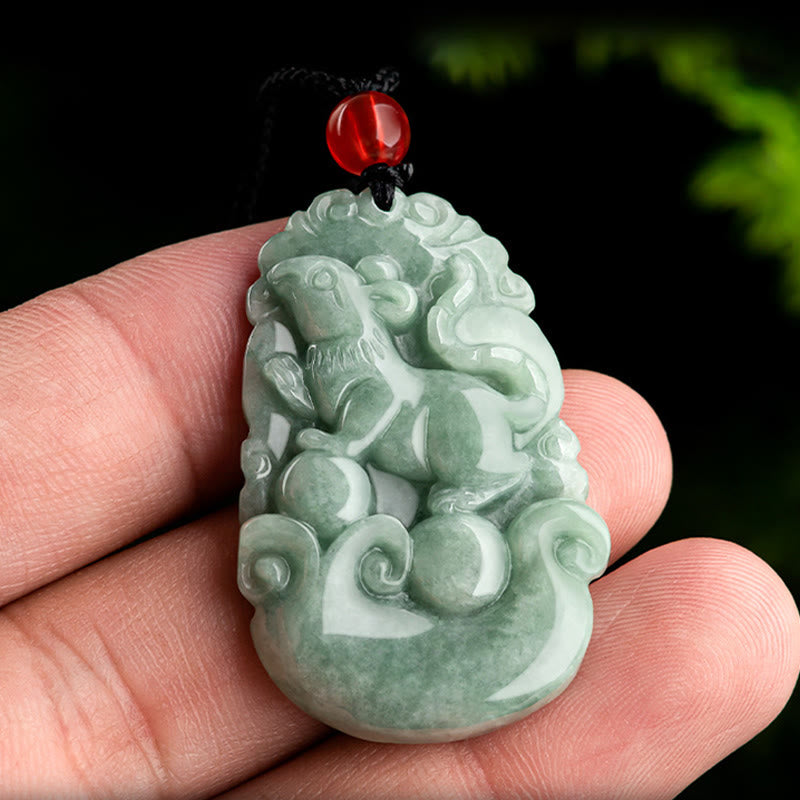 Buddha Stones Jade verde natural 12 Zodíaco chino Suerte Prosperidad Collar Colgante
