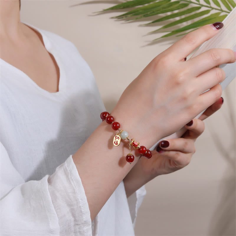 Pulsera con dije de bendición de la fortuna de confianza de Jade de ágata roja Natural