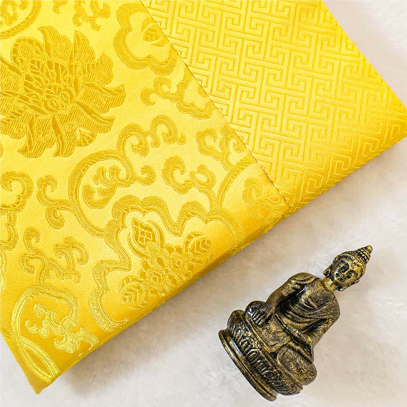 Alfombra Jacquard con símbolos propicios tibetanos con patrón de dragón de flores de altar de oración