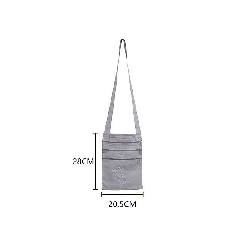 Bolso bandolera de algodón bordado con loto para práctica de la mente espiritual