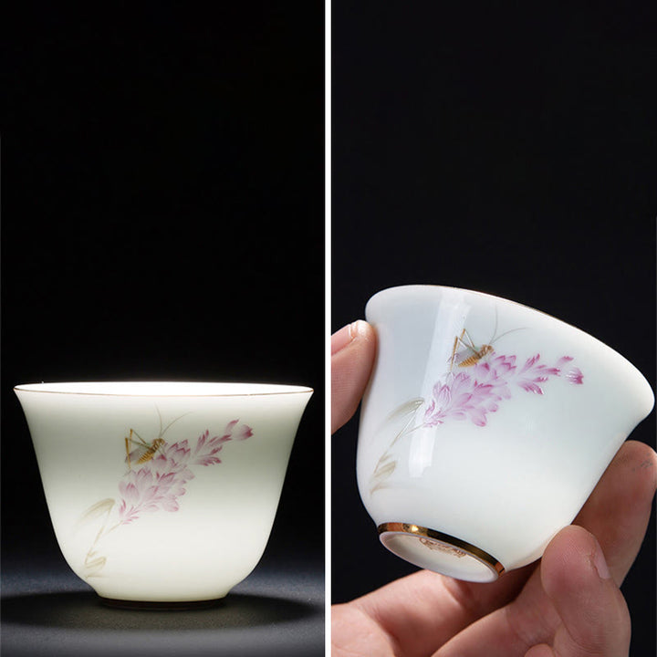 Taza de té de cerámica de porcelana azul y blanca, Buddha Stones, flores coloridas, orquídeas, olas del mar, taza de té de Kung Fu