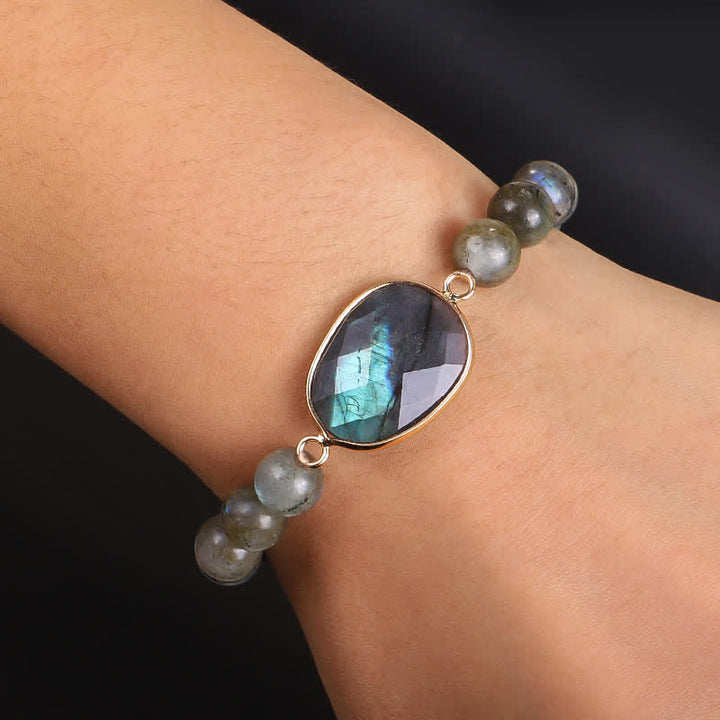 Pulsera de cuentas curativas con soporte de piedra lunar de labradorita natural de Buddha Stones - image 2