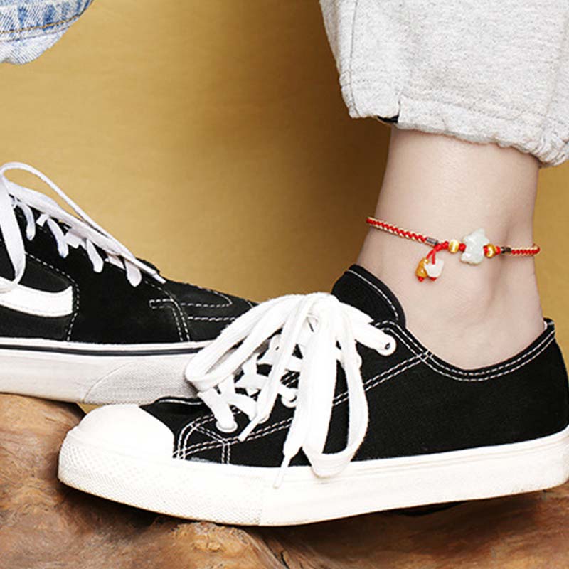 Tobillera con pulsera de hilo rojo de prosperidad de Jade del zodíaco chino con Buddha Stones