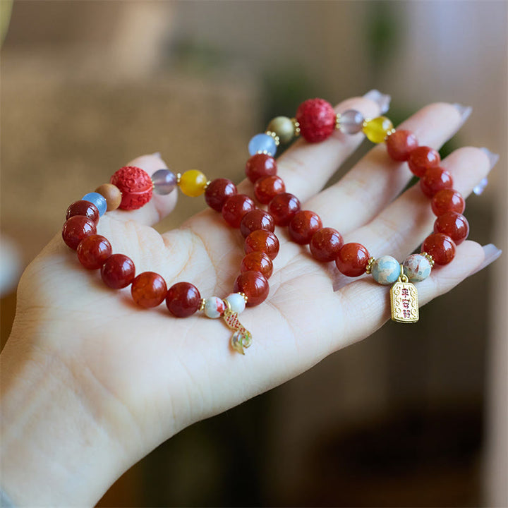Buddha Stones roja natural Talismán de la paz Fu Carácter Dragón Cola Confianza Charm Pulsera