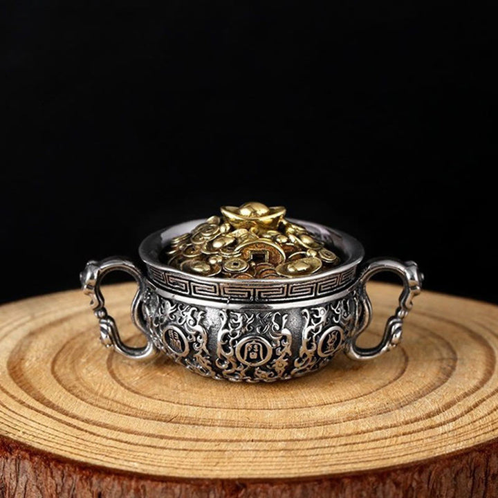 Colgante de collar de riqueza con lingotes de monedas de cobre y cuenco del tesoro de Buddha Stones