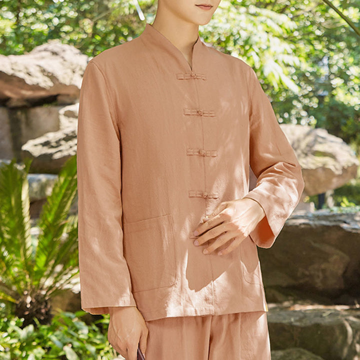 Buddha Stones espiritual Zen práctica Yoga meditación oración ropa algodón lino conjunto de hombres - Sandy Brown - US/UK/AU48, EU58 (6XL) - image 10
