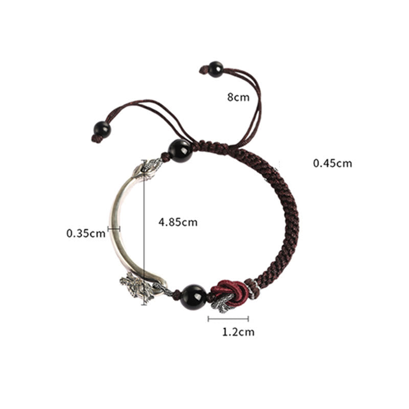 Pulsera trenzada hecha a mano con diseño de dragón auspicioso de plata de ley 925 con Buddha Stones - image 11