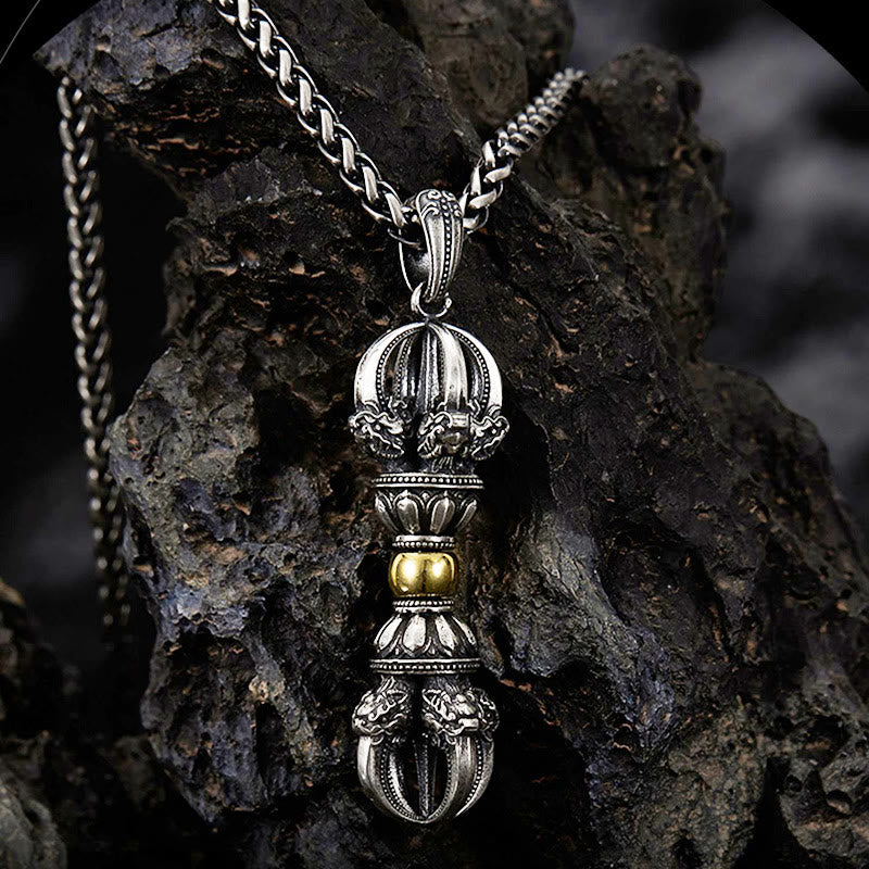 Colgante de collar de riqueza con diseño tibetano Dorje Vajra de Buddha Stones - Collar y cadena de quilla - image 0