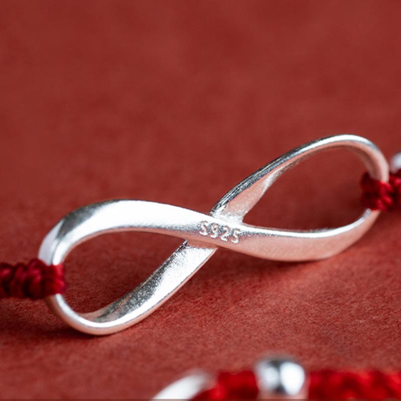 Pulsera tobillera de hilo rojo de la suerte con nudo infinito de plata de ley 925 con Buddha Stones