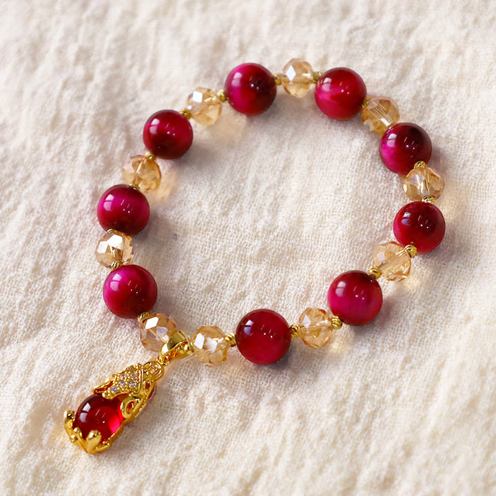 Pulsera de confianza en uno mismo con protección de zorro PiXiu y ojo de tigre rojo de Buddha Stones