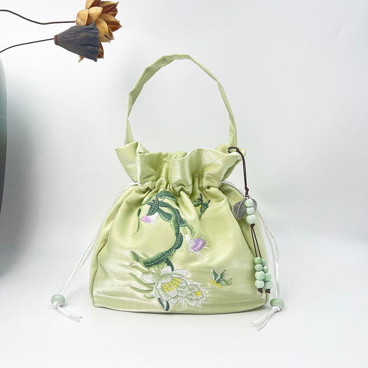 Buddha Stones Flores bordadas Wisteria Lily Algodón Lino Tote Bolso bandolera Bolso de hombro Bolso