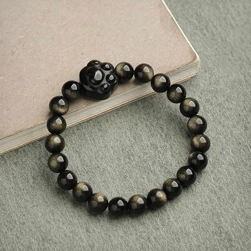 Buddha Stones Obsidiana con brillo dorado Obsidiana con brillo plateado Pata encantadora Pulsera de protección del gato de la suerte - image 21