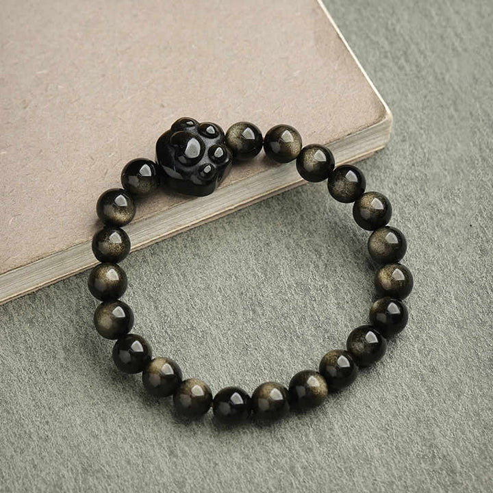 Buddha Stones Obsidiana con brillo dorado Obsidiana con brillo plateado Pata encantadora Pulsera de protección del gato de la suerte - image 21
