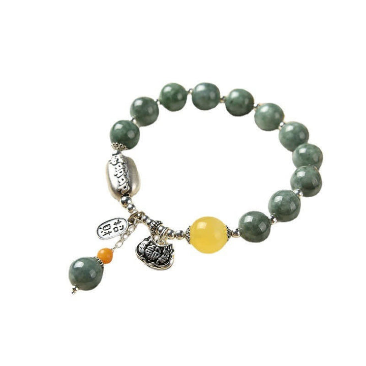 Pulsera de éxito de ámbar, jade cian y plata de ley 925