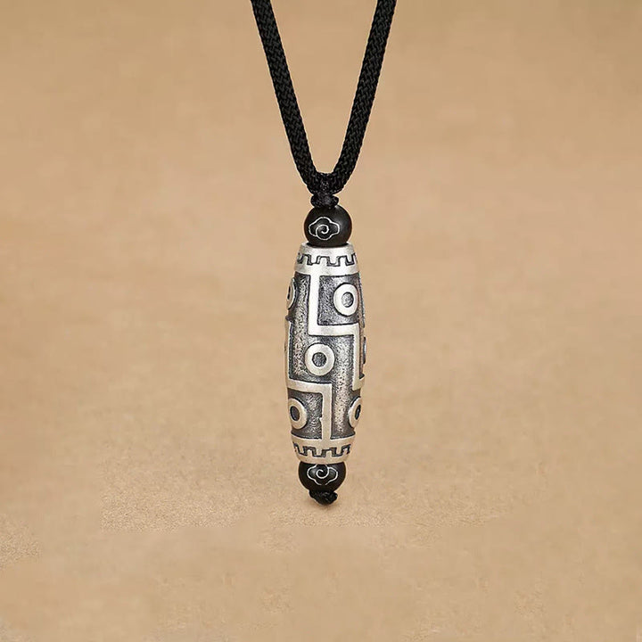 Buddha Stones Tíbet, colgante de collar de riqueza con patrón de cuentas Dzi de nueve ojos, nubes propicias de cobre