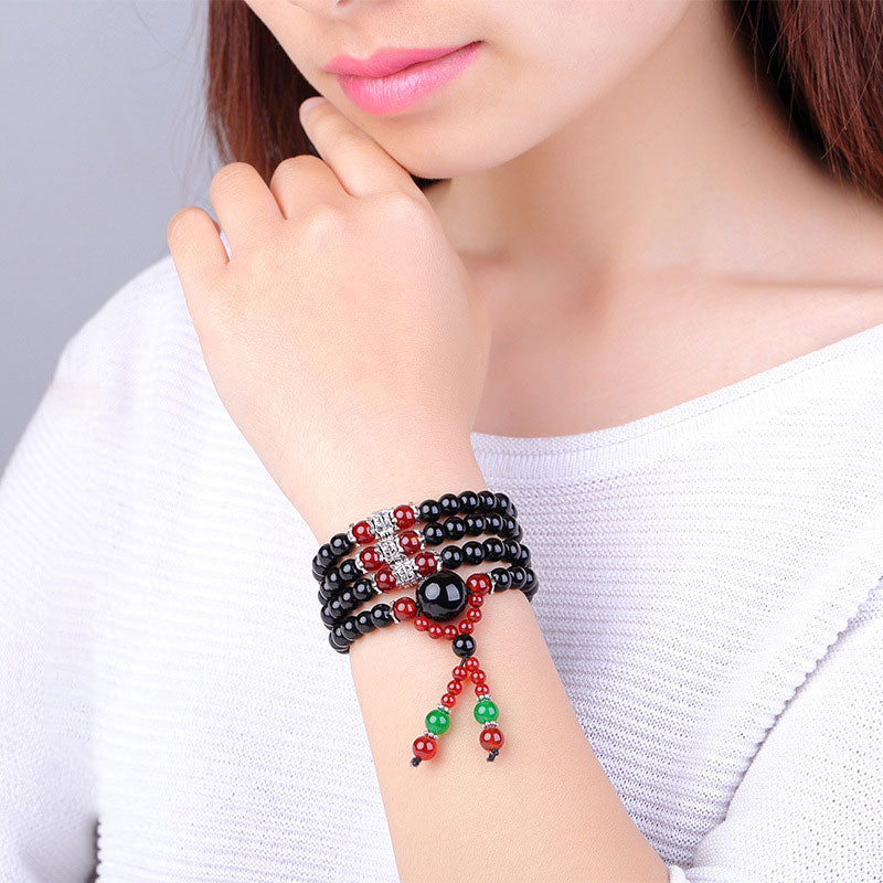 Pulsera Mala de ojo de tigre de obsidiana negra natural con 108 Buddha Stones