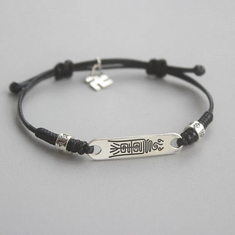 Pulsera trenzada de la fuerza de la suerte con hilo rojo de plata de ley 925 con Buddha Stones - Mujer - Negro (circunferencia de la muñeca 15-20 cm) - image 6