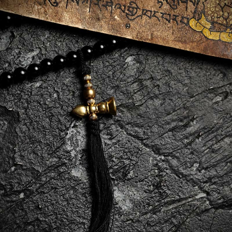 Buddha Stones tibetanas 108 cuentas de Mala ónix negro cuentas de ojo de tigre pulsera de protección Bagua de nueve palacios