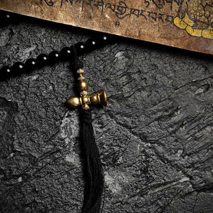 Buddha Stones tibetanas 108 cuentas de Mala ónix negro cuentas de ojo de tigre pulsera de protección Bagua de nueve palacios