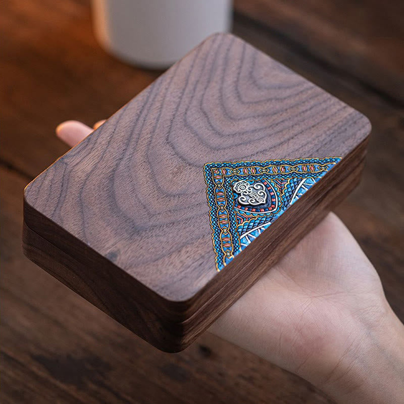 Caja de regalo de madera hecha a mano vintage de madera de nogal negro para guardar joyas
